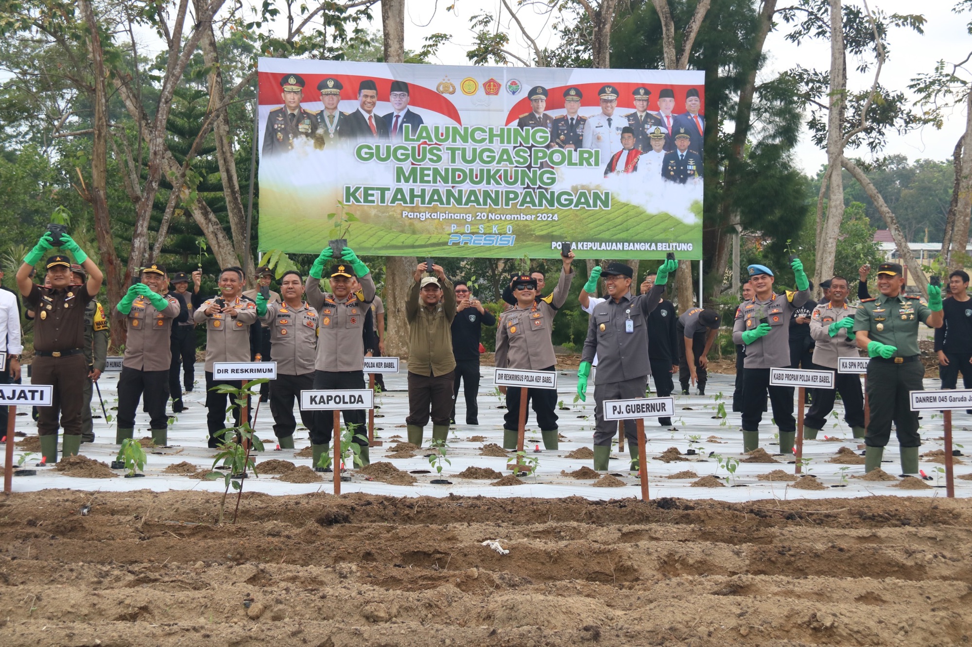 Dukung Program Ketahanan Pangan, Polda Babel Dan Jajaran Tanami Ribuan Bibit Tanaman Di Lahan 50 Hektar