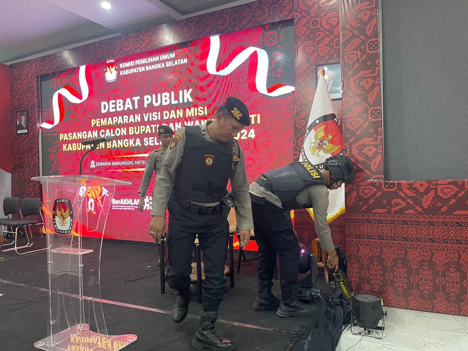 Debat Publik Perdana Pilbup, Polres Basel Sterilisasi Ballroom Hotel Sewarna Manunggal Toboali