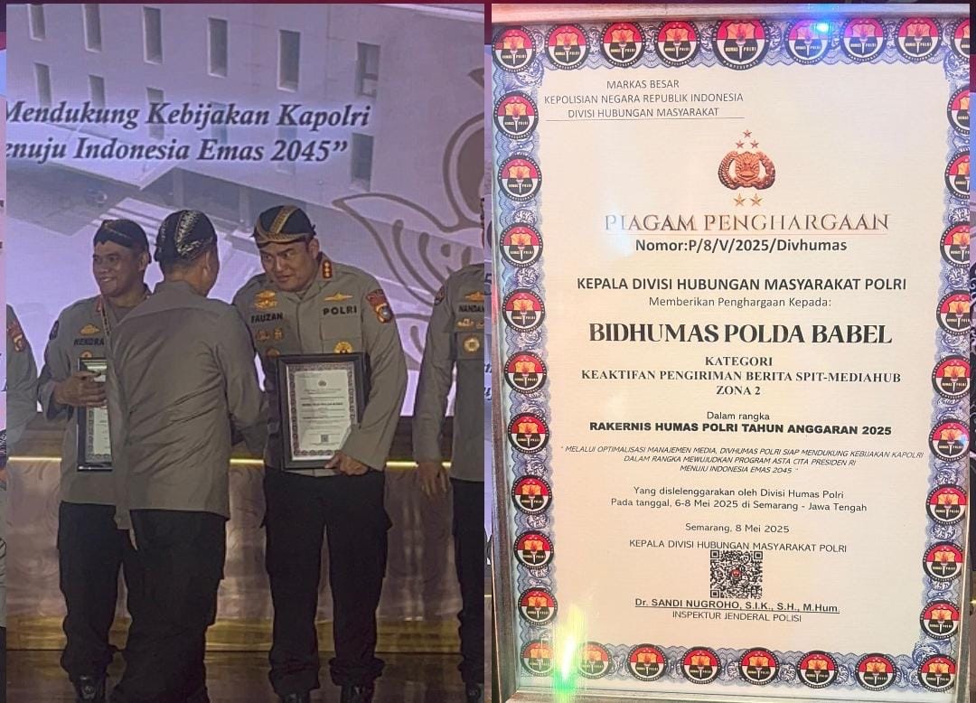  Rakernis Humas Polri 2025 : Humas Polda Babel Raih Penghargaan Kategori Keaktifan Pengiriman Berita SPIT-Mediahub Zona 2